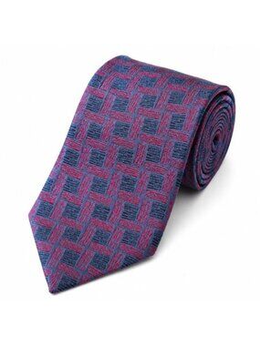 Kenneth Cole New York Silk Tie Blue Red Basketweave Geometric Vintage Corporate